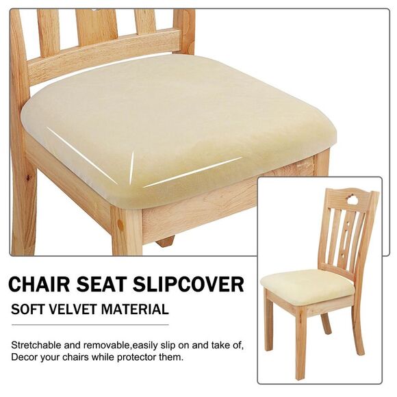 4Pcs Velvet Dinning Chair Seat Cover Slipcovers Cream White - Picture 5 of 6